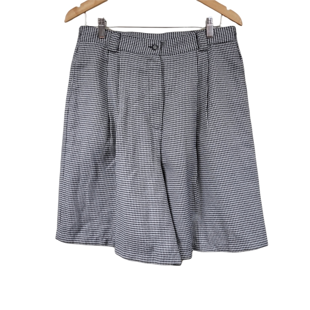 Vintage Sag Harbor Black Checkered Print High Waisted Wide Leg Shorts Size 14